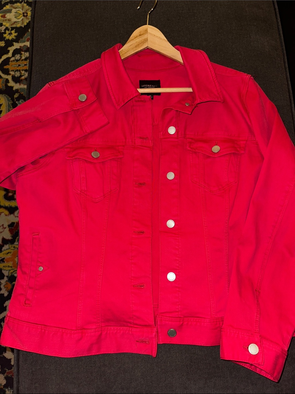 Liverpool- Pink Denim Jacket - Silver Button Front